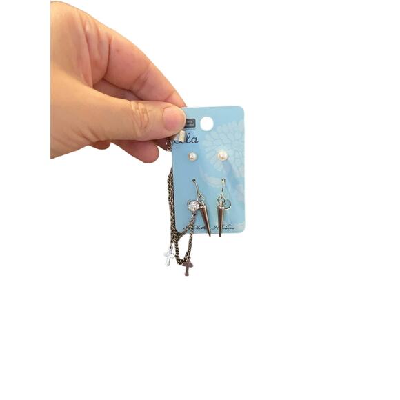 Cross ear cuff earring set silver tone - Picture 1 of 3